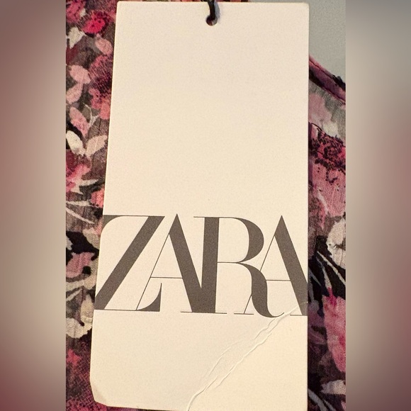 Zara Black and Pink Floral Tiered Long Sleeve Midi Dress - Picture 9 of 10